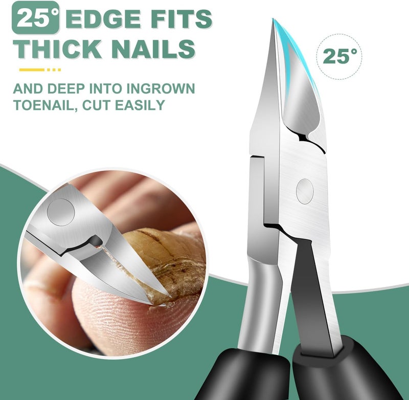 CLPPNA Toenail Clippers for Seniors Thick Toenails, Angled Head Large Toe Nail Clippers Set for Men, Heavy Duty 45° Ingrown Toenail Clippers, 37mm Wide Opening Nail Cutter with Long Handle, 6PCS - Image 3